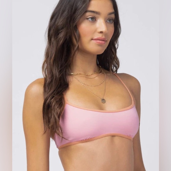 NWT L*Space Pamela Racerback Bikini Top in Crystal Pink with Contrast Binding - Picture 1 of 7
